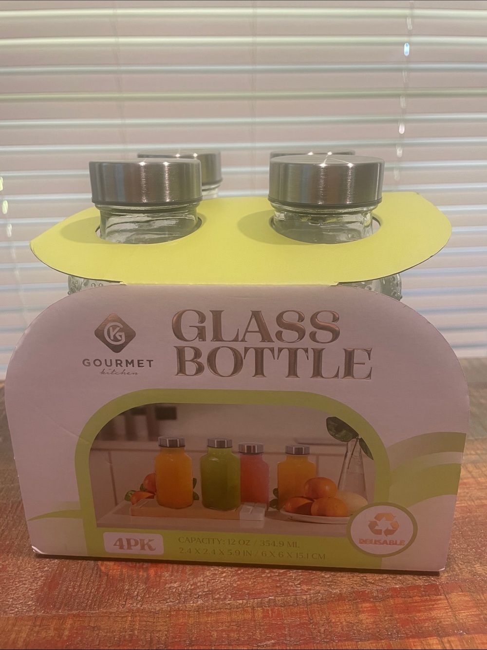 Gourmet Kitchen Clear Glass 12 Ounce Bottle with Metal Lid (Set - 4 Pack)